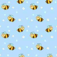 hand drawn bees seamless pattern background. Pattern for textiles, wrapping paper, wallpapers, backgrounds vector