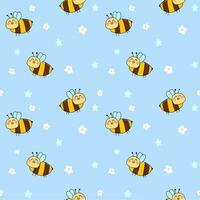 hand drawn bees seamless pattern background. Pattern for textiles, wrapping paper, wallpapers, backgrounds vector