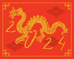 Chinese dragon vector. Chinese New Year 2024, on a red background. Design element for traditional greeting cards, invitations, large banners, posters, gift wrapping. vector