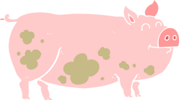 illustration en couleur plate d'un cochon boueux de dessin animé png