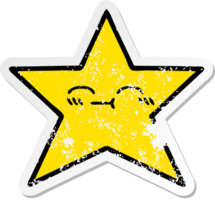 distressed sticker of a cute cartoon gold star png