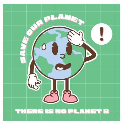 Happy Earth Day Card. Vintage nostalgia cartoon earth planet character mascot smiling. Globe peace hand gesture. Environment friendly recycle concept social media banner. Retro vector illustration.