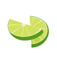 Vector flat style set of lime. Whole key lime, sliced, cutted in half and citrus wedges. Composition of fruit slices. Delicious juicy citron for cocktails.