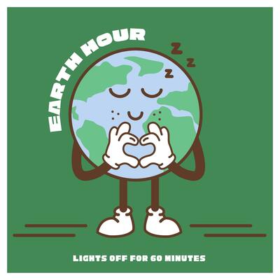 Happy Earth Day Card. Vintage nostalgia cartoon earth planet character mascot smiling. Globe peace hand gesture. Environment friendly recycle concept social media banner. Retro vector illustration.