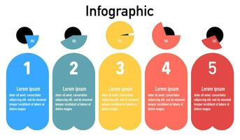 Infographic template for business information presentation. Vector square and percentage graph geometric elements. Modern workflow diagrams. Report plan 5 topics