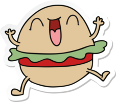 sticker van een eigenzinnige, met de hand getekende cartoon happy veggie burger png