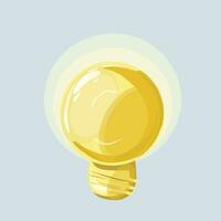 Glowing yellow light bulb with highlights, shadows and glowing yellow halo on blue background. Vector
