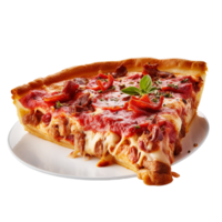 ai généré Chicago Profond plat Pizza tranche sur transparent Contexte png image