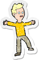 retro distressed sticker of a cartoon startled boy png