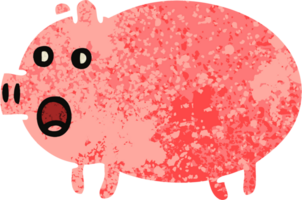 retro illustration style cartoon pig png