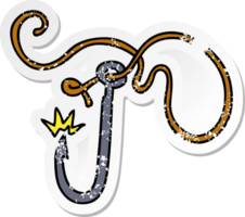 distressed sticker cartoon doodle of a sharp fishing hook png
