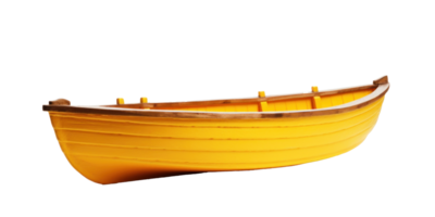 AI generated yellow wooden boat, png file of isolated cutout object on transparent background