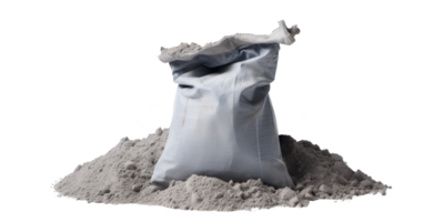 AI generated a bag of cement in a pile of cement, png file of isolated cutout object on transparent background