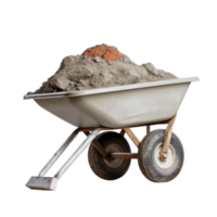 AI generated iron wheelbarrow full of cement, png file of isolated cutout object on transparent background