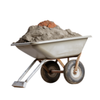 AI generated iron wheelbarrow full of cement, png file of isolated cutout object on transparent background