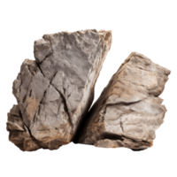 AI generated large split brown rock, png file of isolated cutout object on transparent background