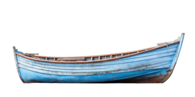 AI generated blue wooden boat, png file of isolated cutout object on transparent background