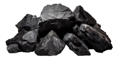 AI generated a pile of black rough stones, png file of isolated cutout object on transparent background