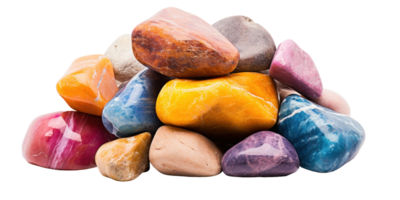 AI generated a pile of colorful rough stones, png file of isolated cutout object on transparent background