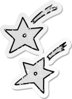 autocollant en détresse dessin animé doodle de ninja jetant des étoiles png