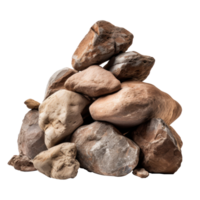 AI generated a pile of rough brown stones, png file of isolated cutout object on transparent background