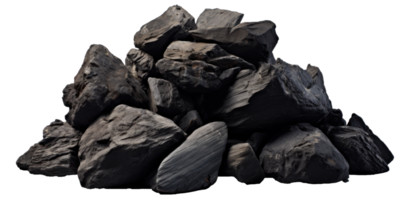 AI generated a pile of black rough stones, png file of isolated cutout object on transparent background