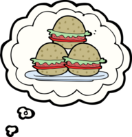 pensée bulle dessin animé assiette de des hamburgers png