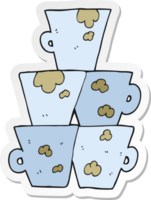 sticker of a cartoon stack of dirty coffee cups png