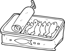 svart och vit tecknad serie kan av sardiner png