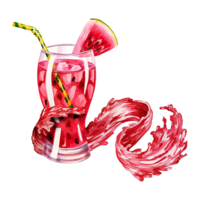 Wassermelone Komposition mit Wassermelone Saft. Aquarell. zum Design Lösungen zum Etiketten, Verpackung und Banner. zum Textilien, druckt und Aufkleber. und ebenfalls zum Menüs, Einladung und Gruß Karten. png