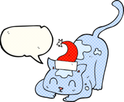 comic book speech bubble cartoon cat wearing christmas hat png