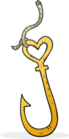 cartoon love heart fish hook png