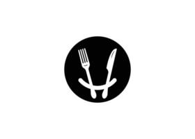 Minimal Happy fork and knife vector logo design template