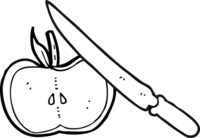 black and white cartoon apple being sliced png