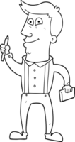 black and white cartoon man with notebook and pen png