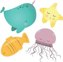 Set of cute sea characters vector