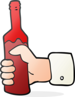 dessin animé main tenant une bouteille de vin png