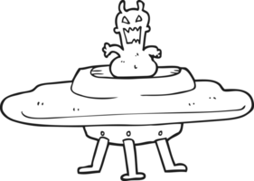 zwart en wit tekenfilm buitenaards wezen in vliegend schotel png