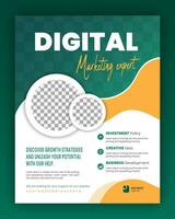 Corporate, creative, company promotion business flyer, digital marketing agency poster design template, A4 seminar flyer layout, proposal, leaflet, annual report with green yellow and white background vector