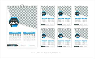 Simple and minimal wall calendar 2024 template design, 2024 planner, corporate creative calendar 2024 week starting from Monday, set of 6 calendars, printing, advertising, stationery, company office vector