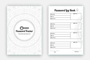 Mandala style password tracker daily planner log book notebook diary layout design template, personal and website data format, black and white paper reminder journal interior vector