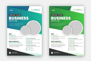 Corporate modern creative flyer set design, professional and business brochure template, leaflet, annual report, geometric layout with blue and green gradient color shapes for business promotion vector