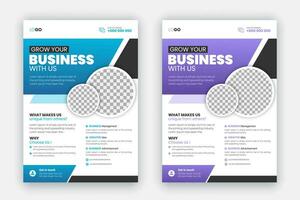 Corporate modern creative flyer set design, professional and business brochure template, leaflet, annual report, geometric layout with blue and purple gradient color shapes for business promotion vector