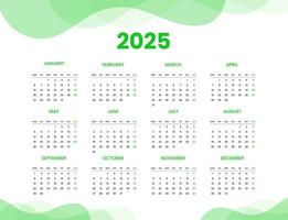 Wall calendar 2025 design template, week starting from Monday. Clean, elegant template schedule planner, abstract gradient color luxury concept, perfect use in home school college and office vector