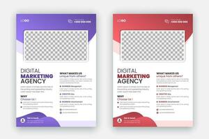 Digital marketing agency a4 flyer set template, modern corporate creative professional and business brochure design, annual report, layout with purple and red flyer bundle for business promotion vector