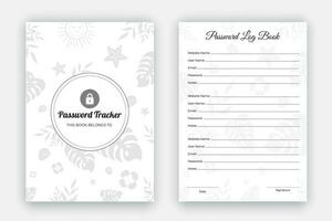 Password tracker daily planner log book, notebook, diary layout design on nature flower leaf background template, personal and website data format, black and white paper reminder, journal, interior vector