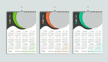 Wall calendar 2024 design template, week starting from Monday. Clean, elegant template schedule planner, abstract gradient color luxury concept, perfect use in home school college and office vector