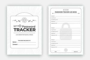 Password tracker log book design template, personal and website data format notebook, reminder journal interior with black white paper vector