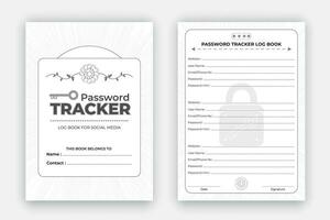 Password tracker log book design template, personal and website data format notebook, reminder journal interior with black white paper vector