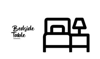 Bed with side table icon. Bedside table icon on a white background use for web and mobile. Bedroom line icon, editable stroke. Vector illustration.